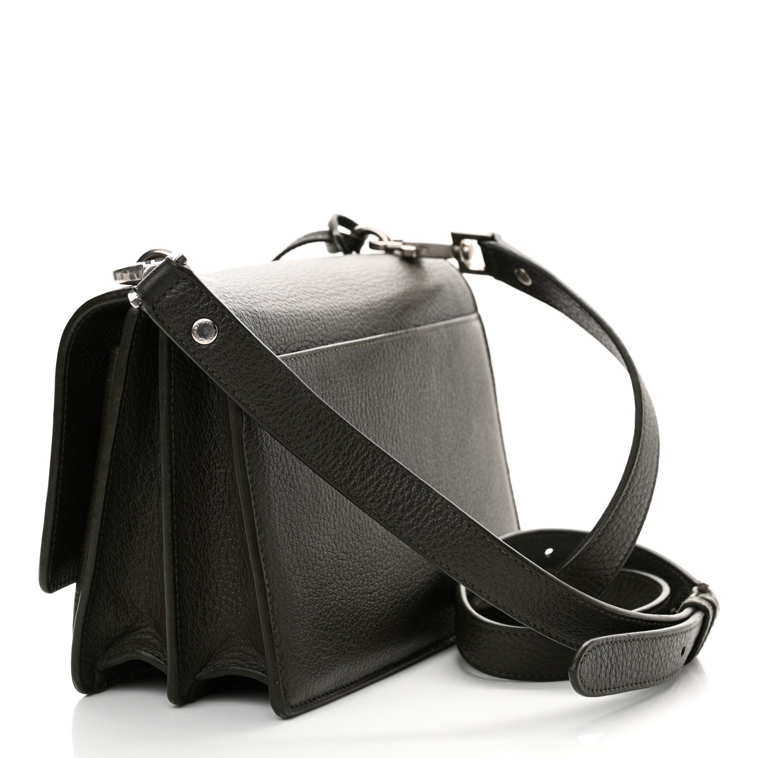 Saint Laurent Grained Calfskin Medium Monogram Sunset Satchel Dark Green 3 of 16