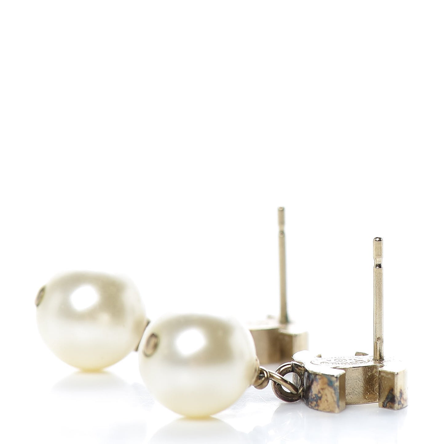 Pearl Enamel CC Drop Earrings Black Gold