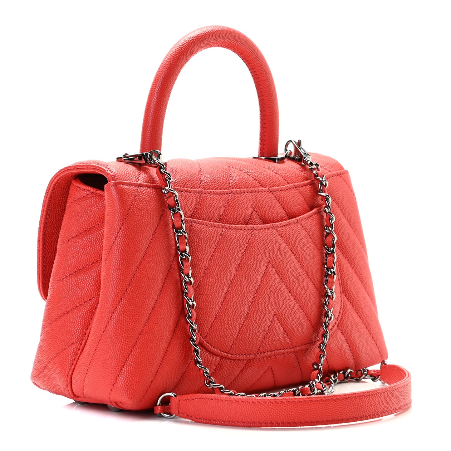 Caviar Chevron Quilted Mini Coco Handle Flap Red