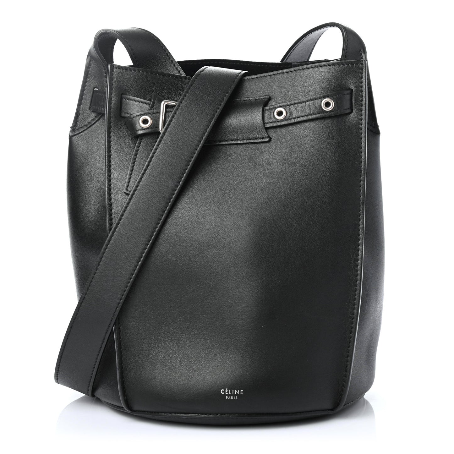 Smooth Calfskin Long Strap Big Bucket Bag Black