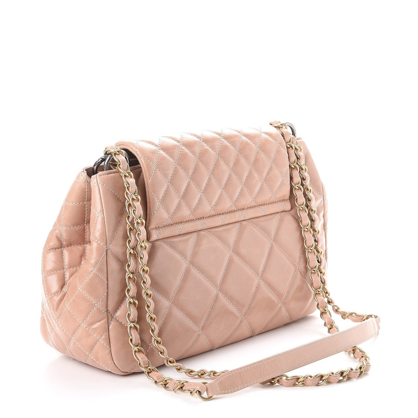 Aged Glazed Calfskin Quilted Small Daily Walk Flap Beige