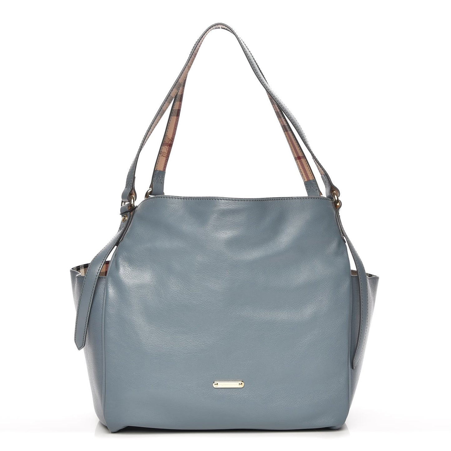 Calfskin Haymarket Check Small Canterbury Tote Slate Blue