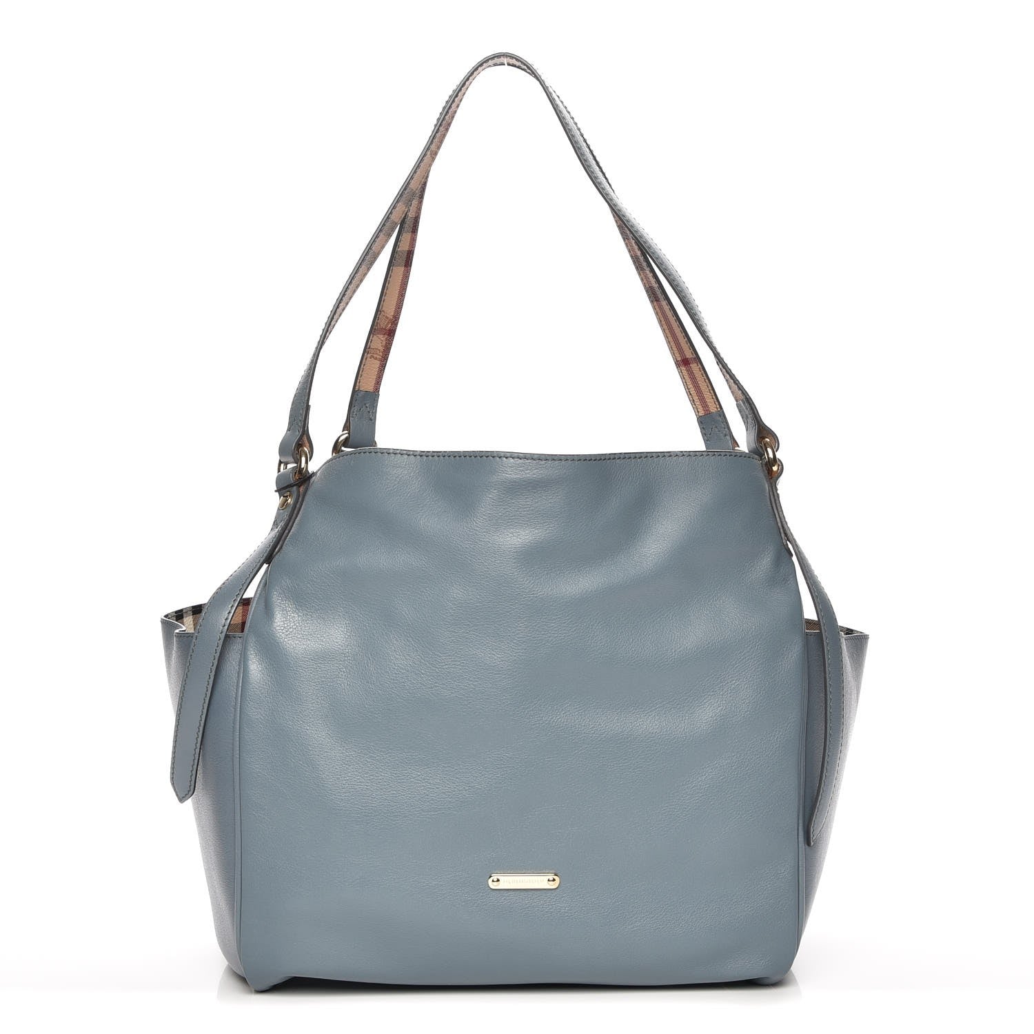Burberry Calfskin Haymarket Check Small Canterbury Tote Slate Blue 1 of 7