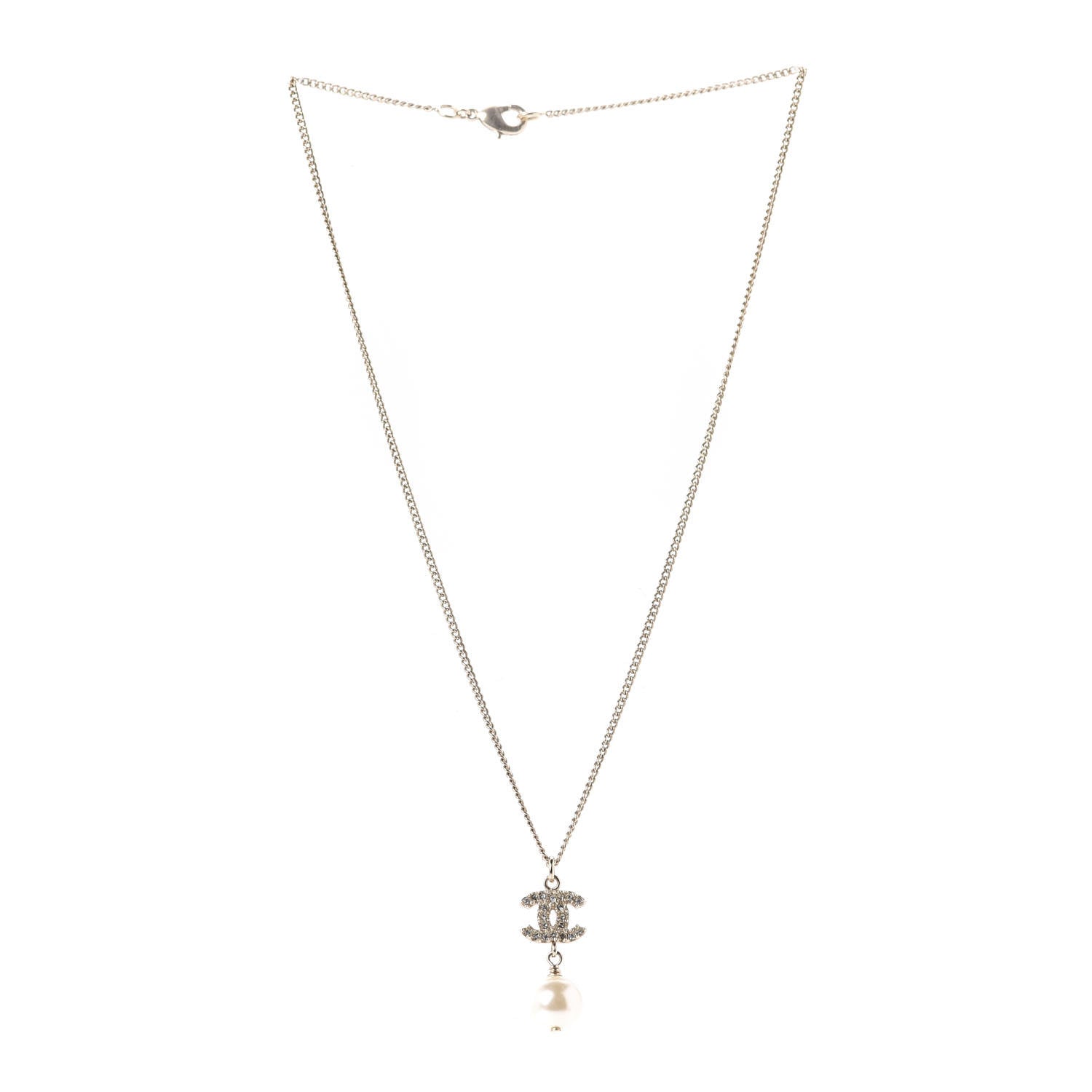 Chanel Crystal Pearl CC Drop Necklace Gold 4 of 5