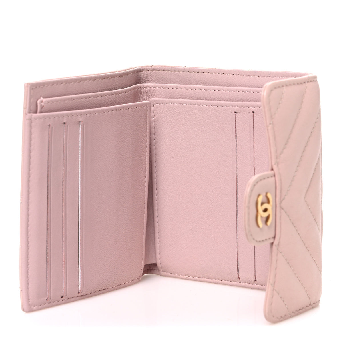 Calfskin Chevron Quilted Compact Flap Pink