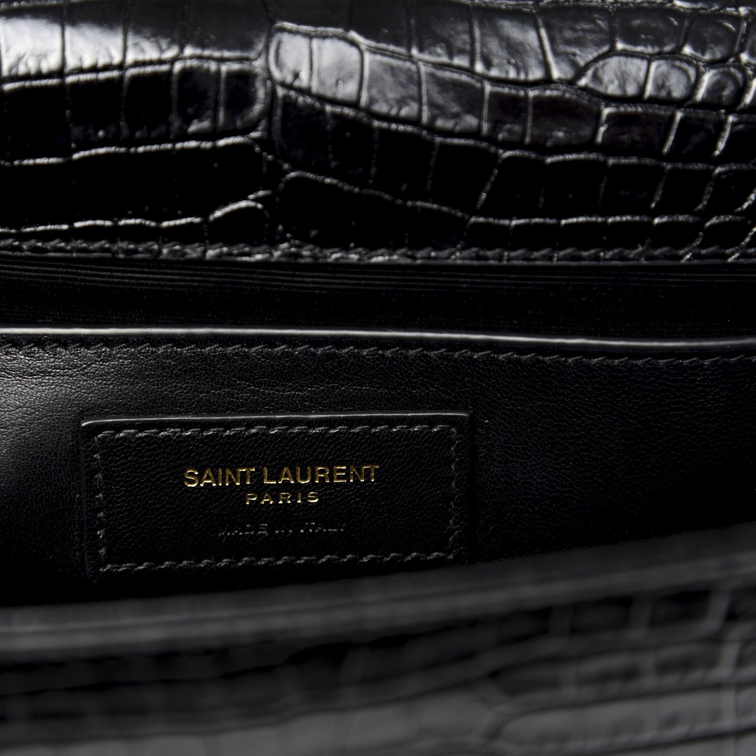 Saint Laurent Calfskin Crocodile Embossed Medium Classic Monogram Kate Tassel Satchel Black 5 of 8