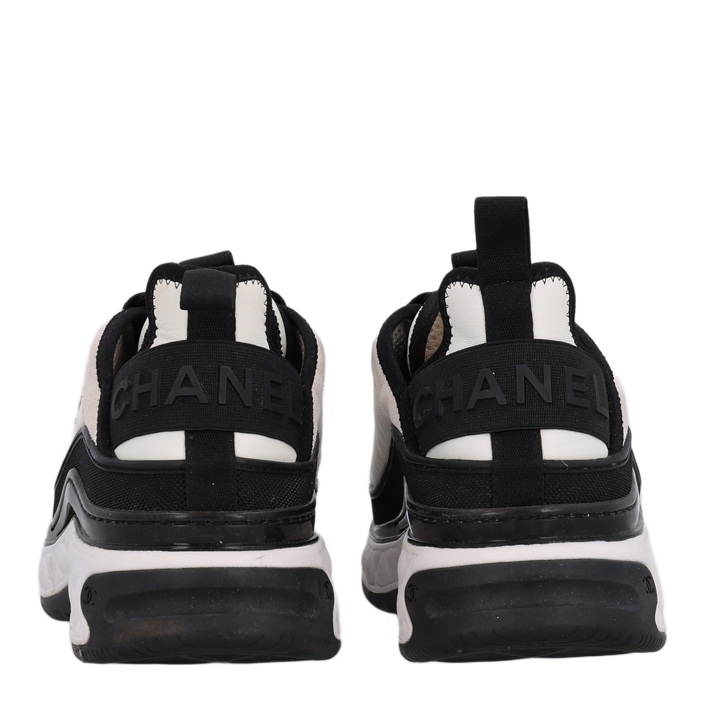 Fabric Suede Calfskin CC Sneakers 38 White Black
