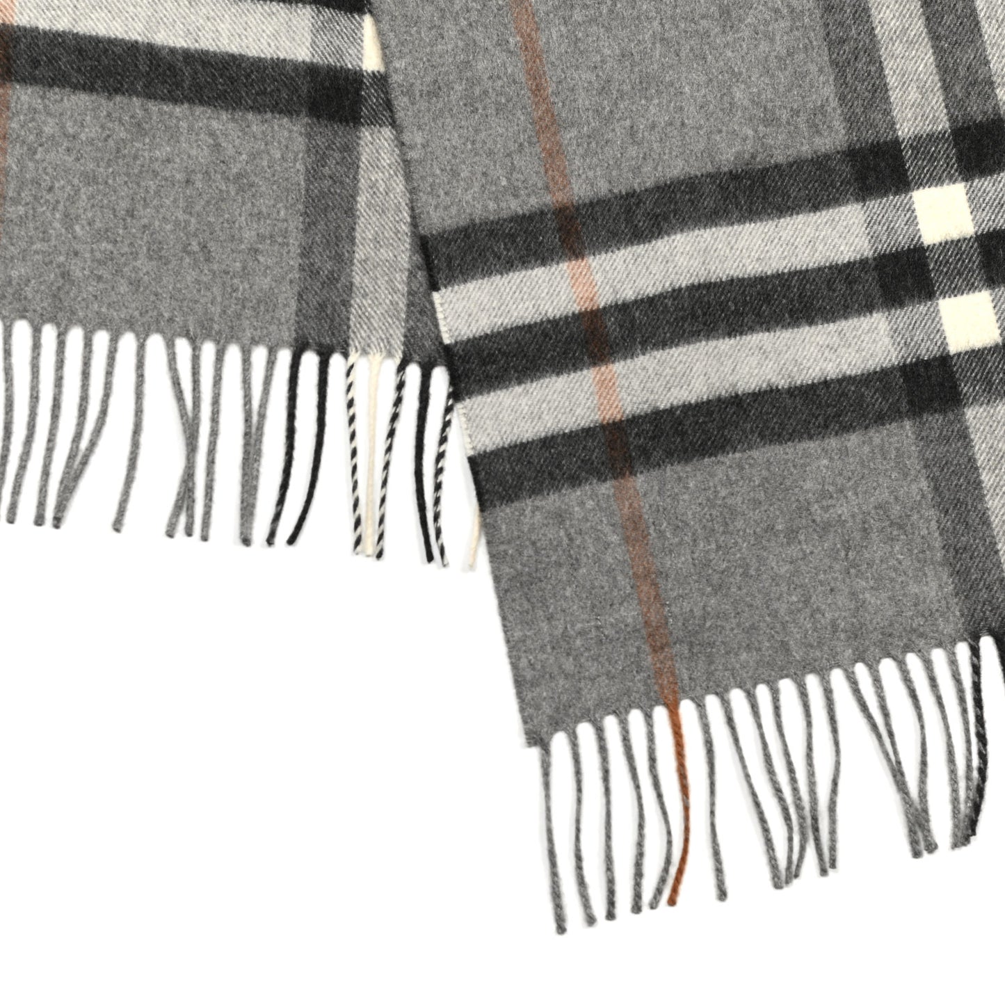 Cashmere Classic Check Fringe Scarf Grey