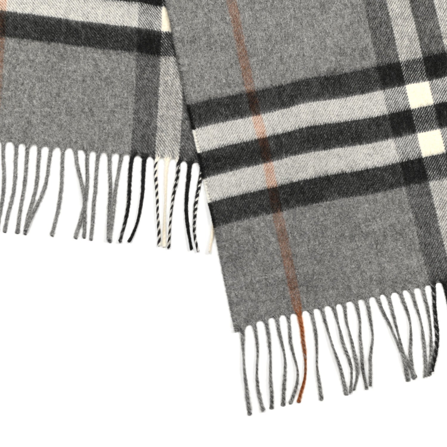 Burberry Cashmere Classic Check Fringe Scarf Grey 4 of 6