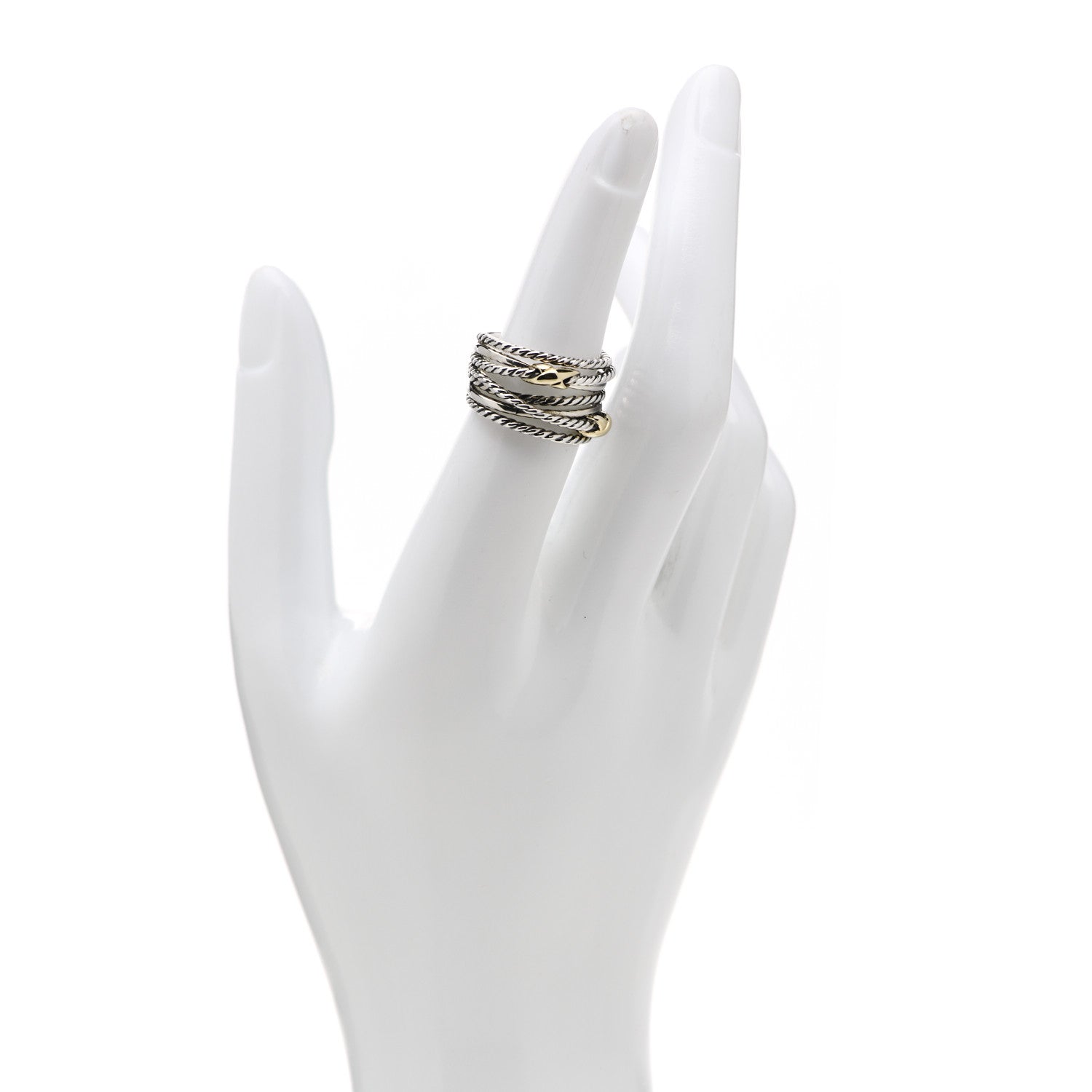 David Yurman Sterling Silver 18K Yellow Gold Double X Crossover Ring 52 6 2 of 4