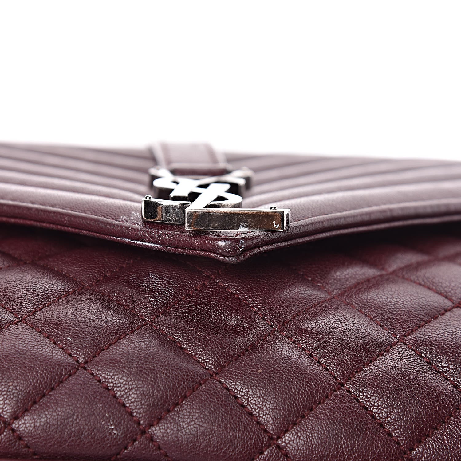 Saint Laurent Calfskin Mixed Matelasse Triquilt Large Monogram Envelope Satchel Bordeaux 19 of 34