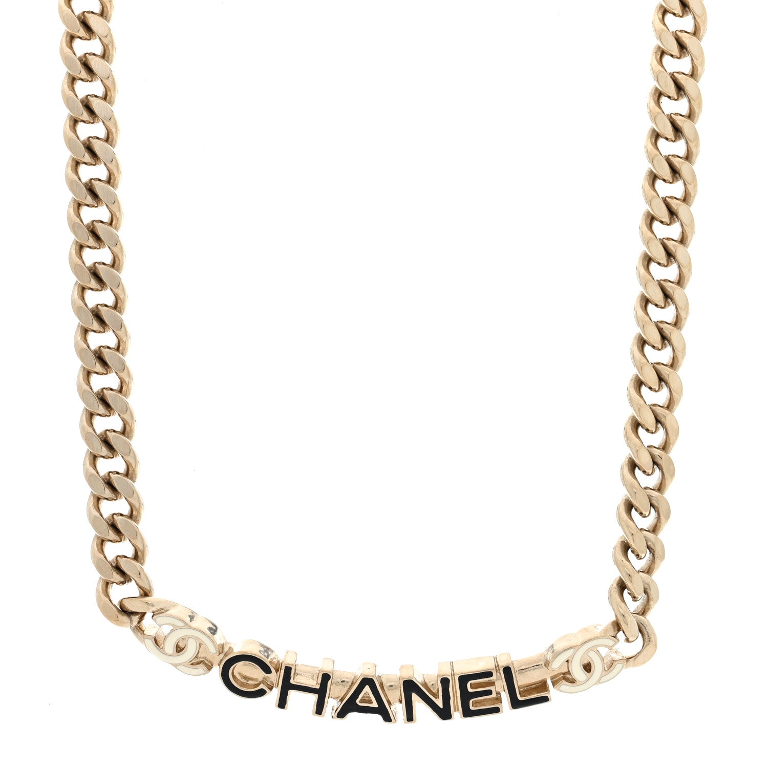 Chanel Enamel Metal Logo Choker Necklace Gold Black White 5 of 8