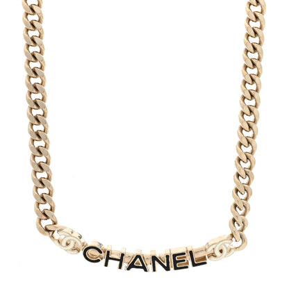 Chanel Enamel Metal Logo Choker Necklace Gold Black White 5 of 8