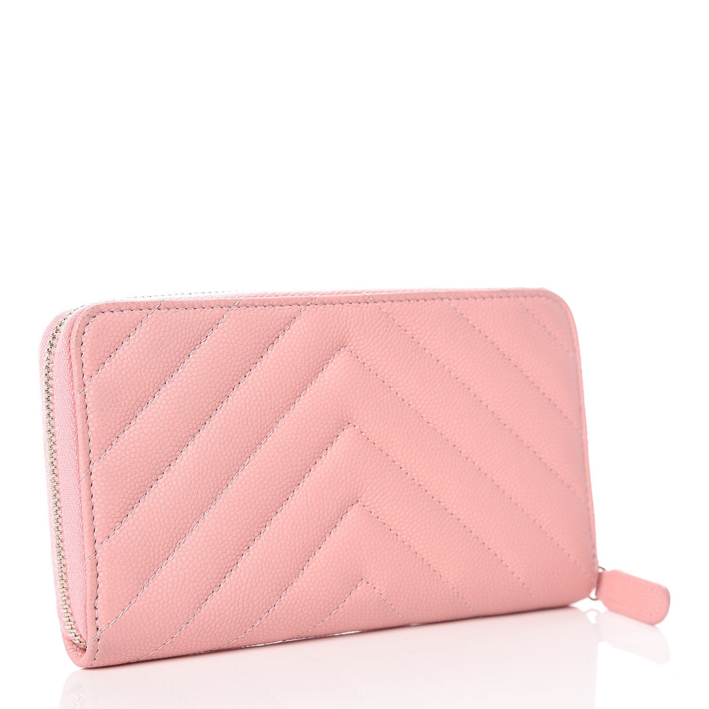 Caviar Chevron Quilted Medium Zip Around Wallet Pink
