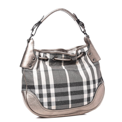 Burberry Metallic Calfskin House Check Hobo Pewter 3 of 13