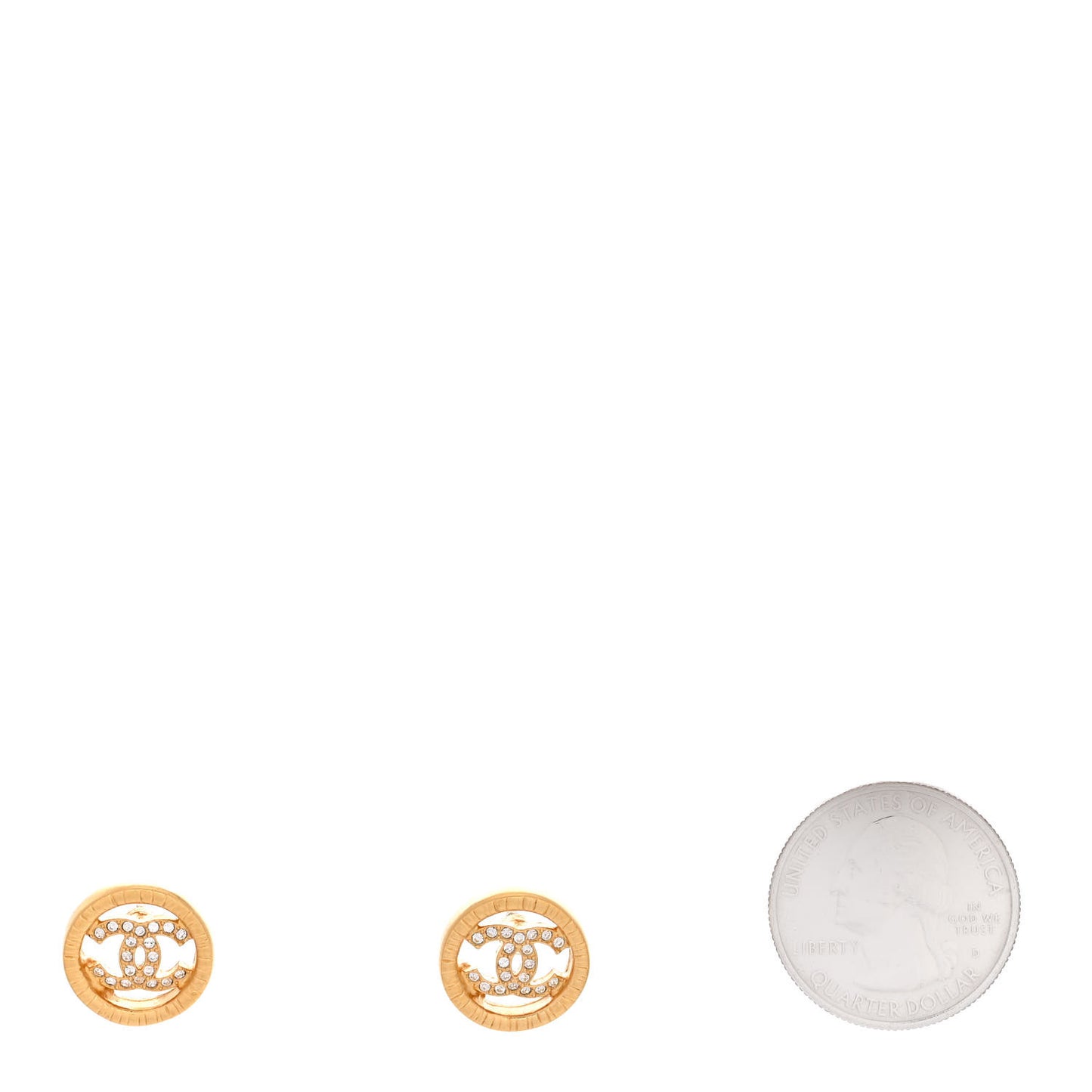 Metal Crystal Textured CC Round Earrings Gold