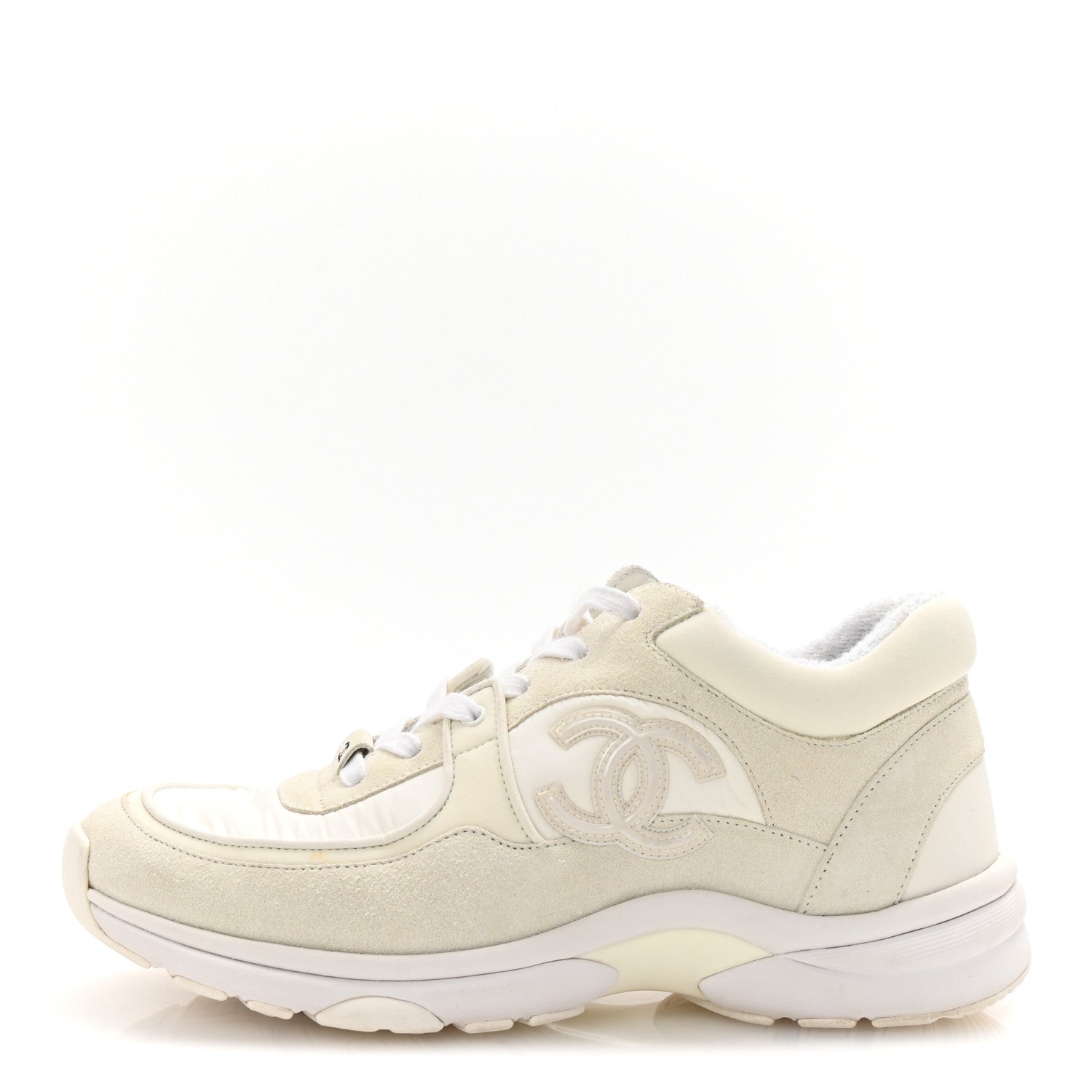 Chanel Suede Calfskin Fabric CC Sneakers 38.5 White 1 of 10