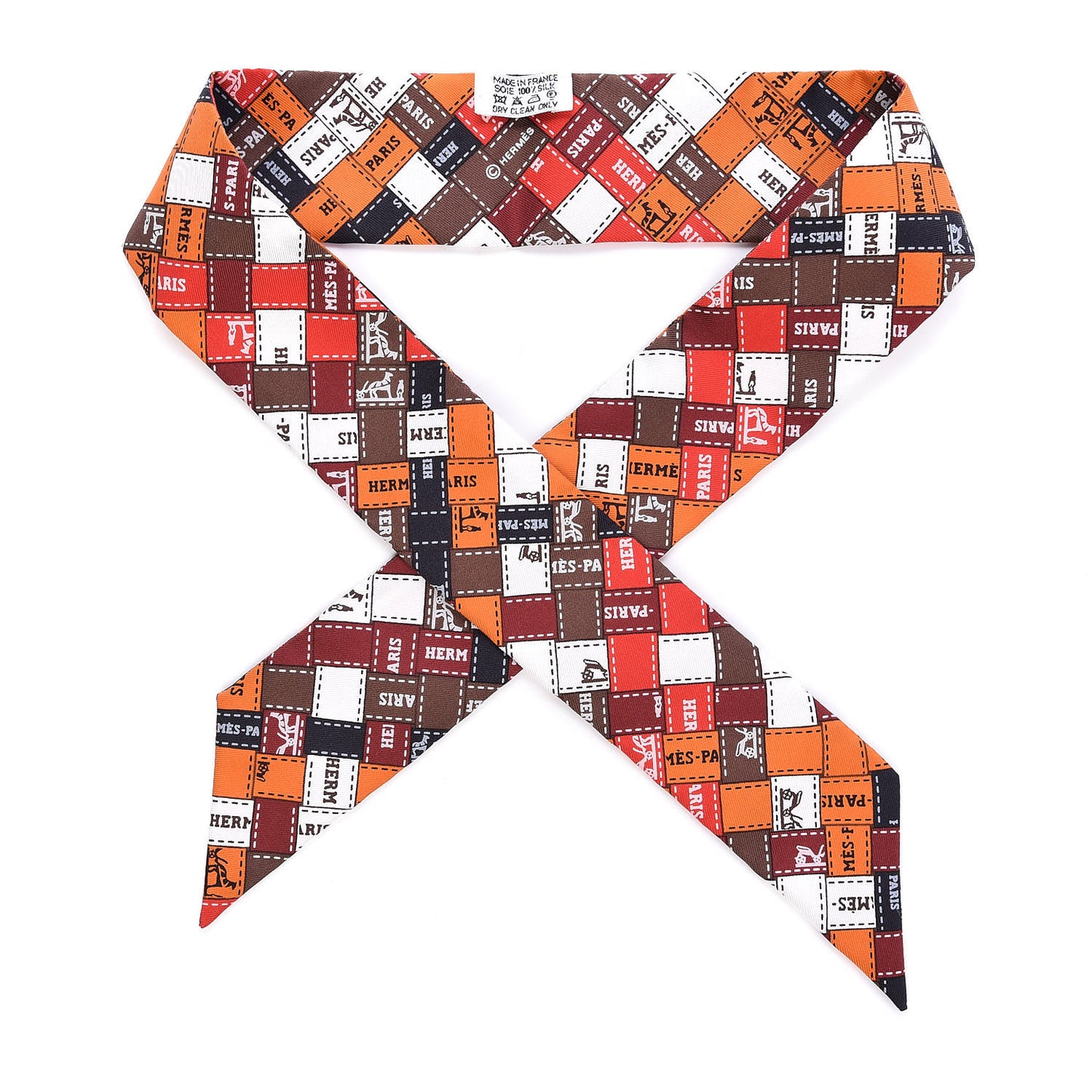 Silk Bolduc Au Carre Twilly Orange Brun Blanc