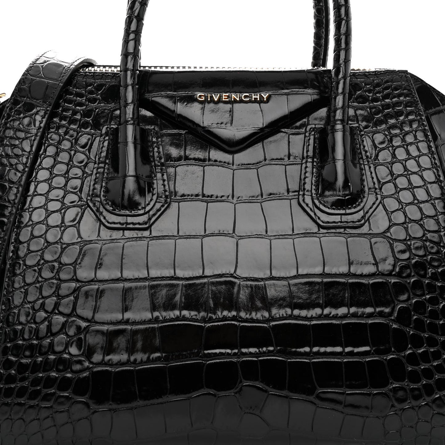 Calfskin Crocodile Embossed Small Antigona Black