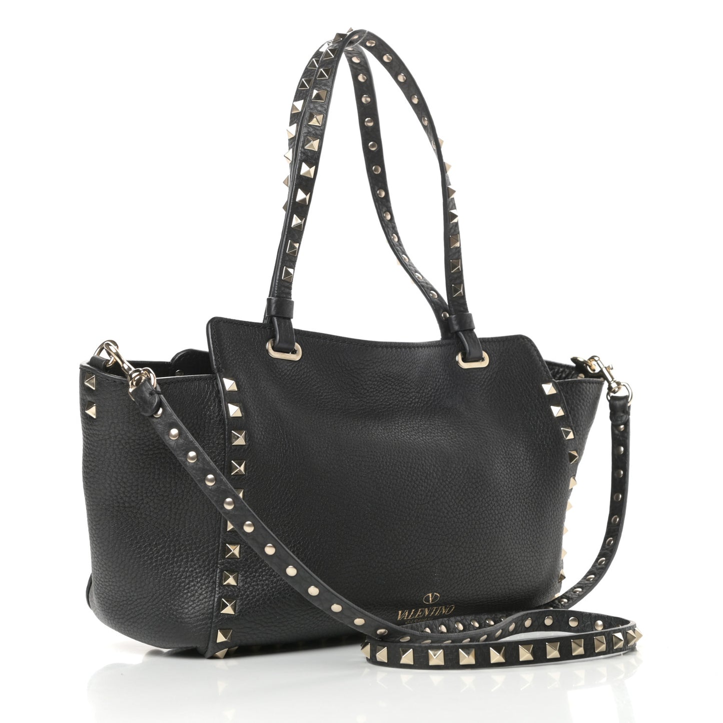 Grained Calfskin Small Rockstud Tote Black