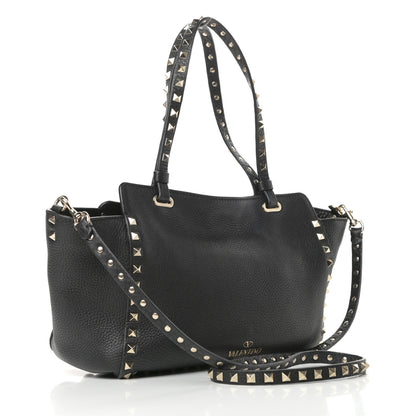 Valentino Garavani Grained Calfskin Small Rockstud Tote Black 3 of 10