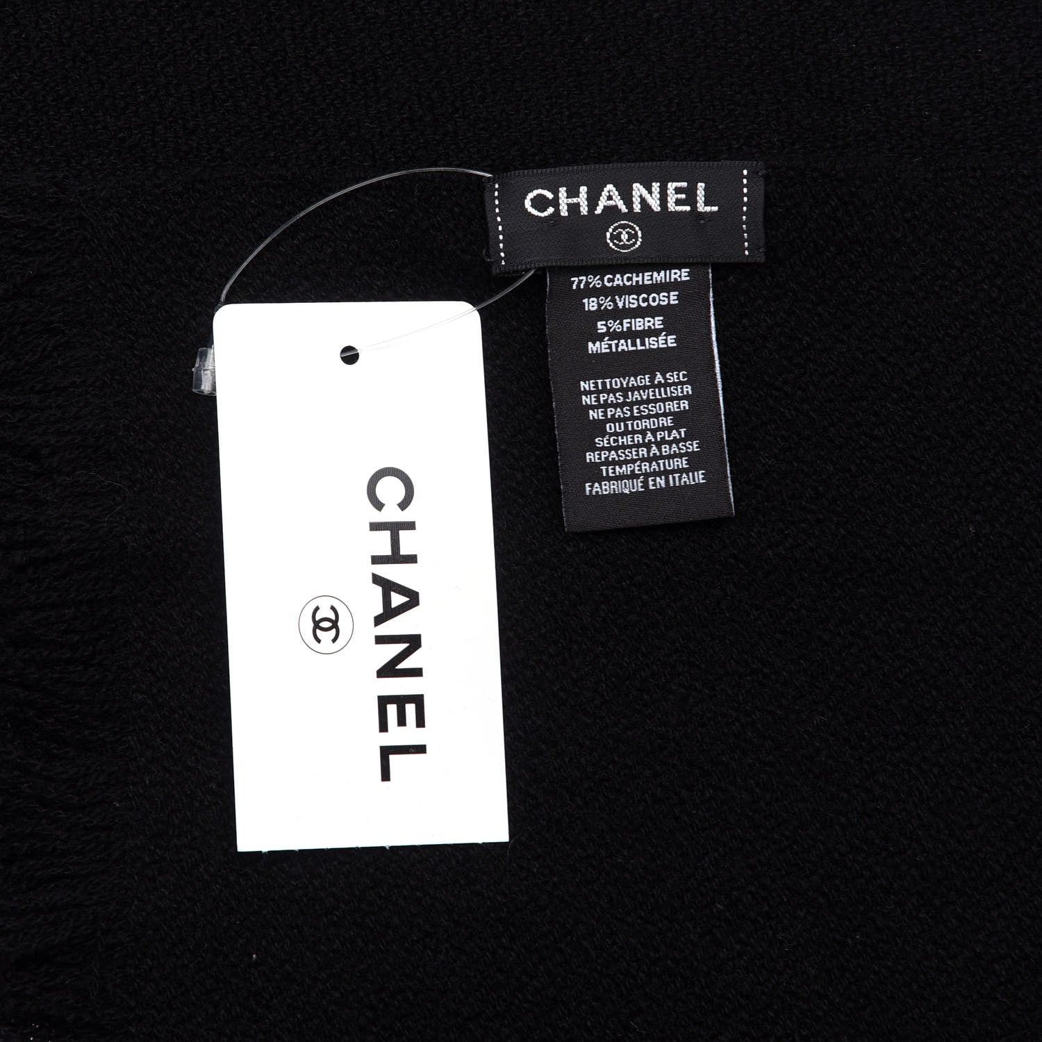 Chanel Cashmere Viscose CC Scarf Black Grey 4 of 4