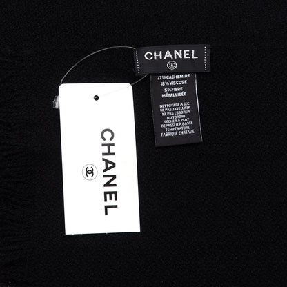 Chanel Cashmere Viscose CC Scarf Black Grey 4 of 4