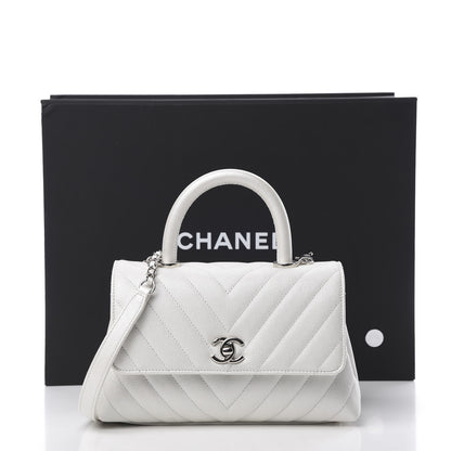 Chanel Iridescent Caviar Chevron Quilted Mini Coco Handle Flap White 14 of 14