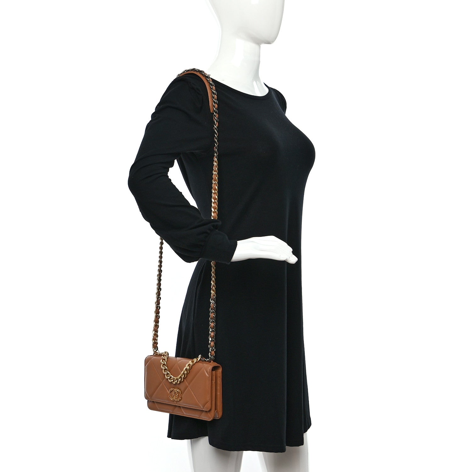 Chanel Goatskin Quilted Chanel 19 Wallet On Chain WOC Brown 2 of 11