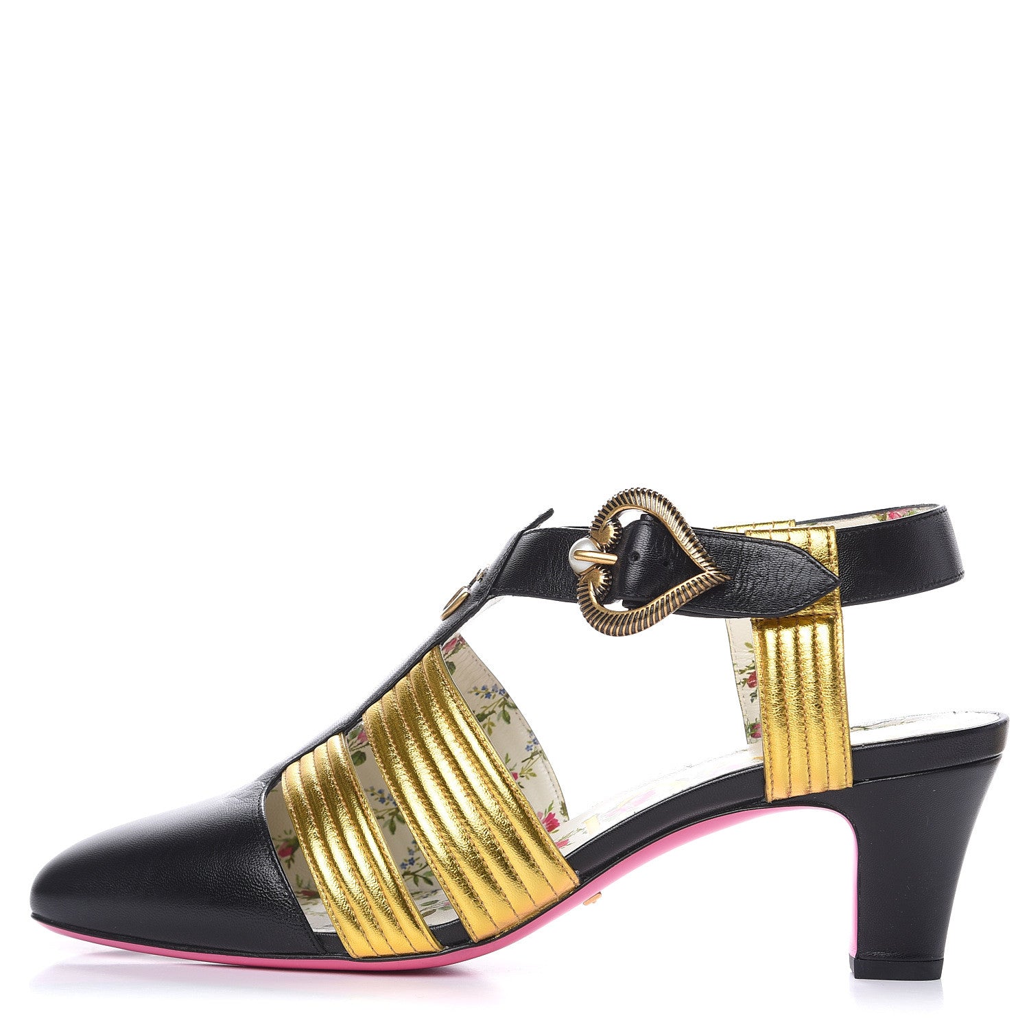 Gucci Malaga Kid T-Strap Mid Heel Sandals 39 Black 1 of 9
