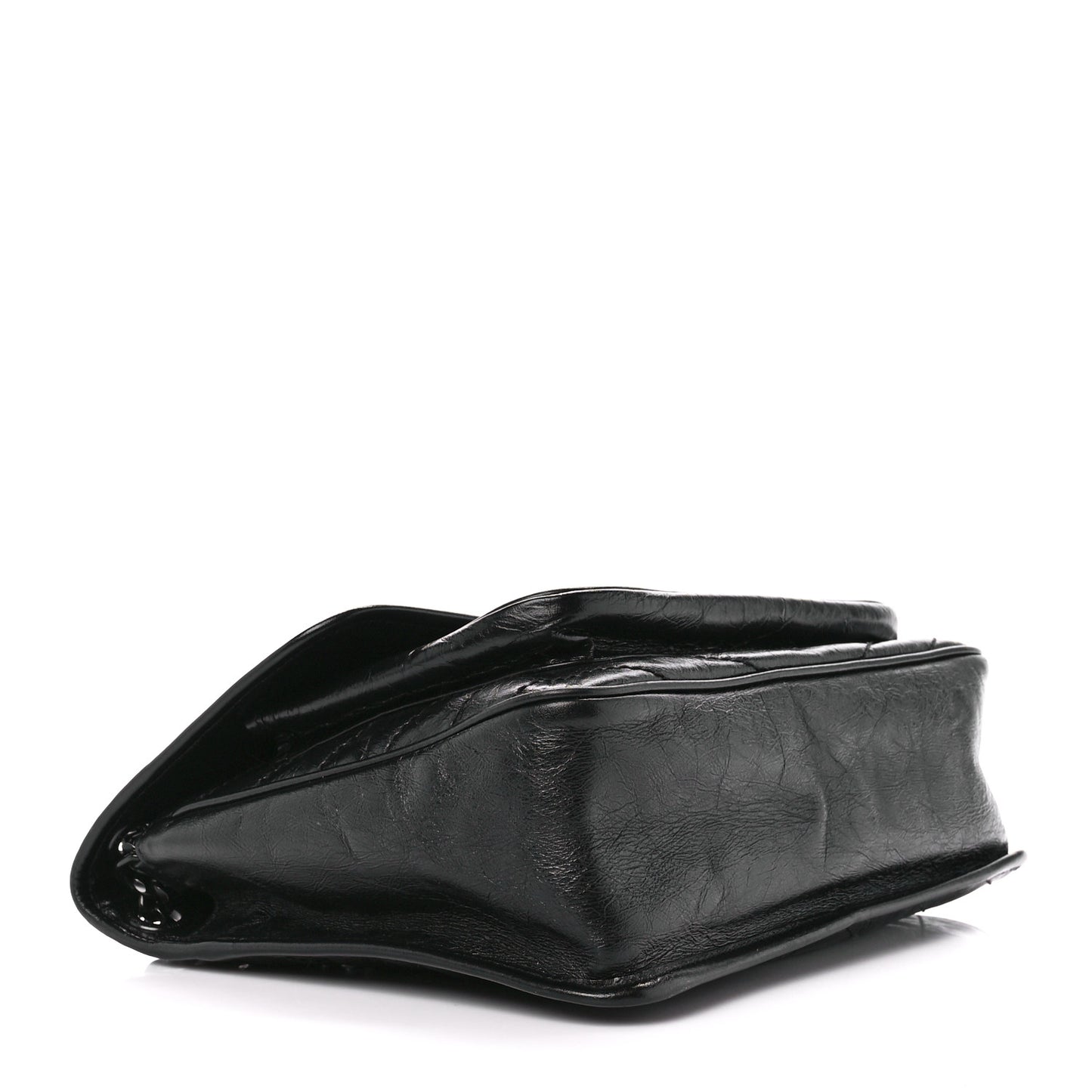 Crinkled Calfskin Matelasse Monogram Medium Niki Chain Satchel Black