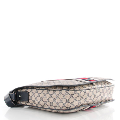 Gucci GG Plus Monogram Vintage Web Large Flap Messenger Bag Beige Navy Blue 4 of 7