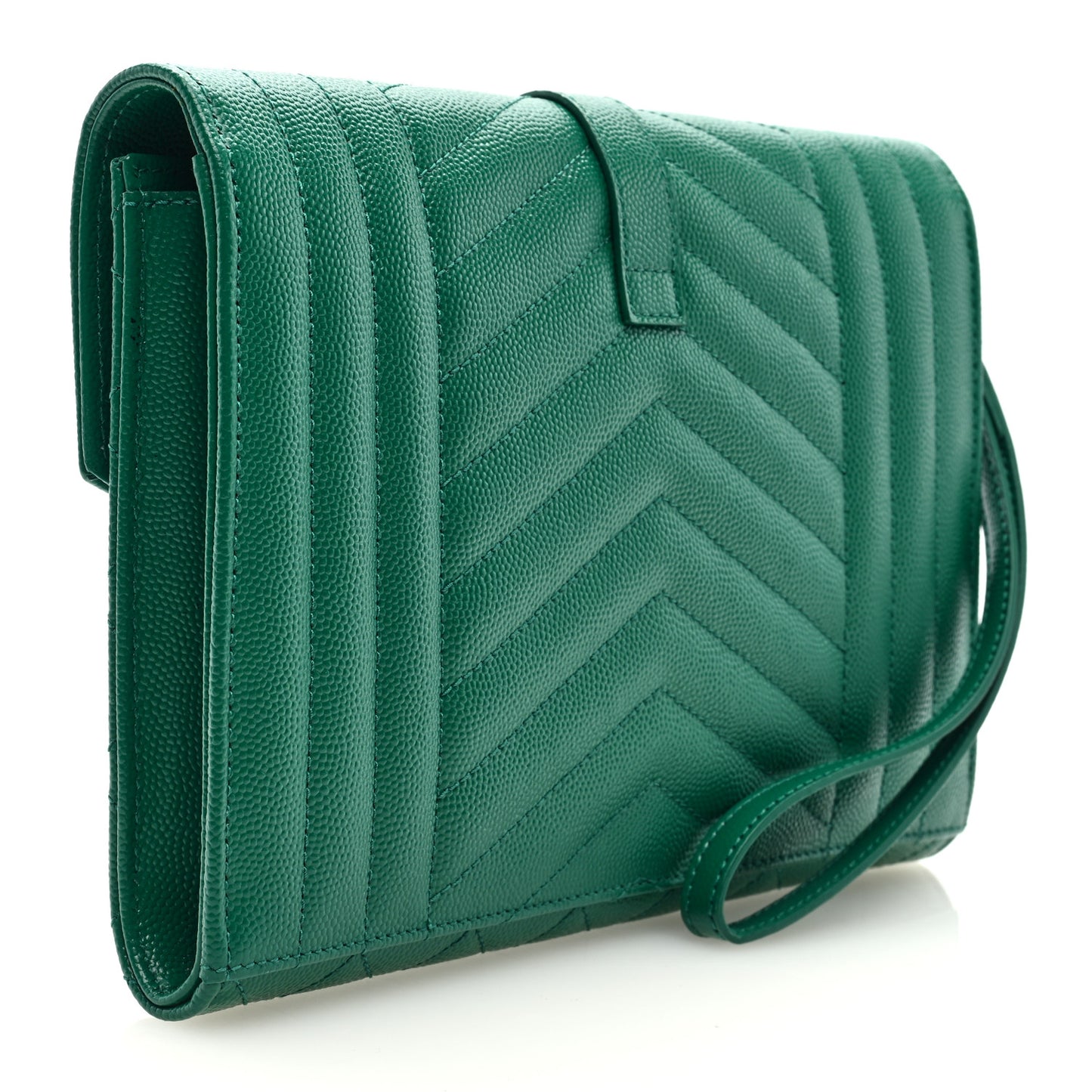 Grain De Poudre Textured Mixed Matelasse Triquilt Monogram Clutch Green Field