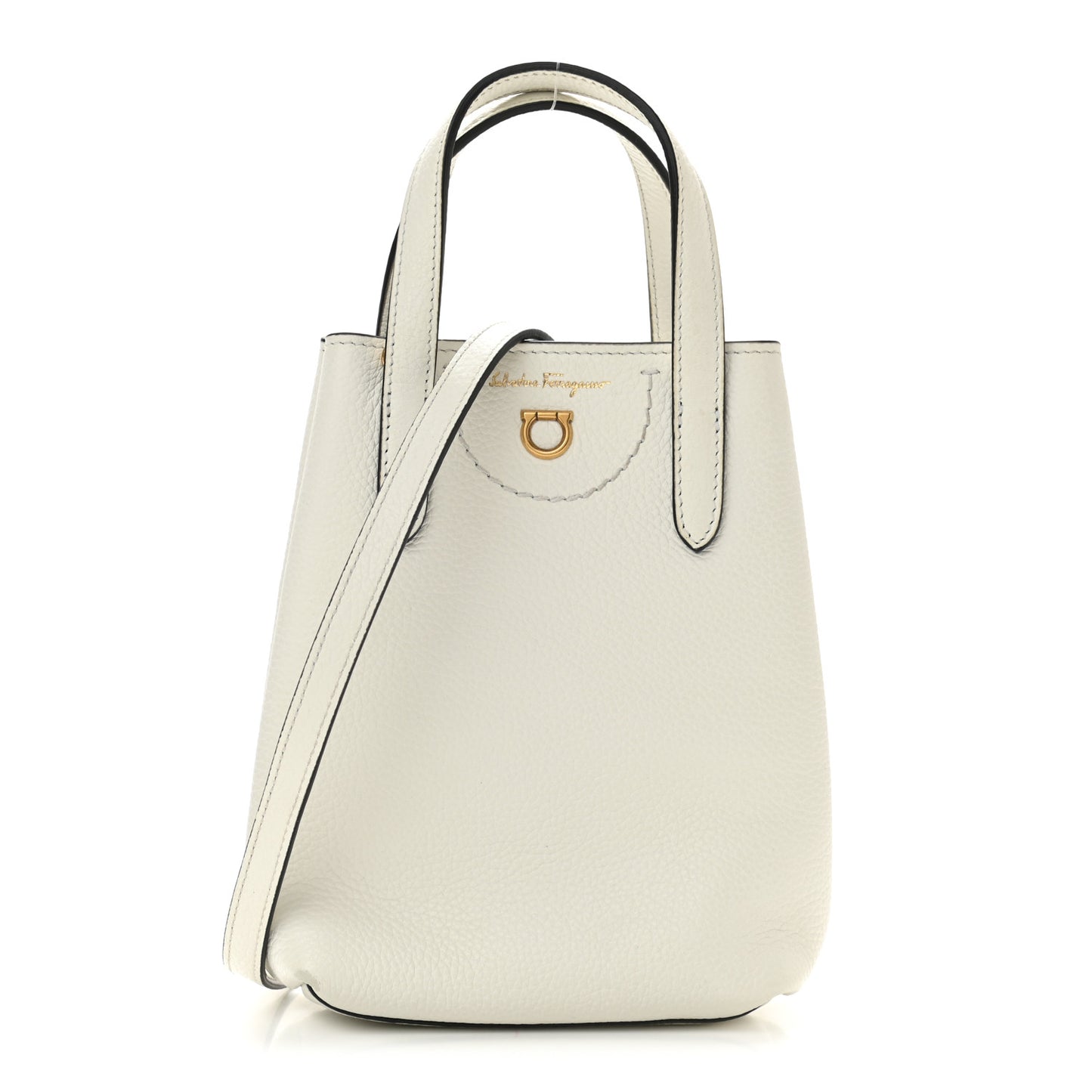 Tumbled Calfskin Gancini Mini Bag White