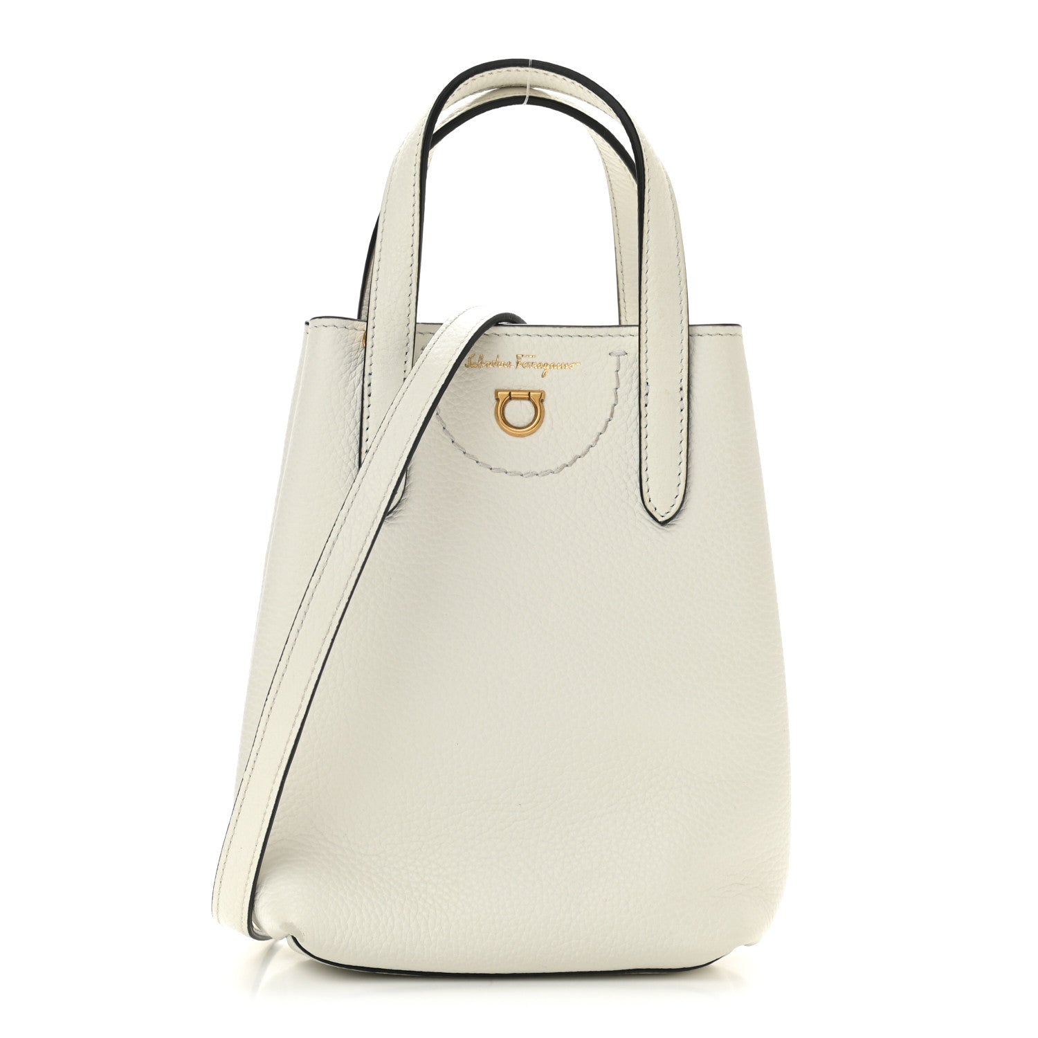 Salvatore Ferragamo Tumbled Calfskin Gancini Mini Bag White 1 of 9