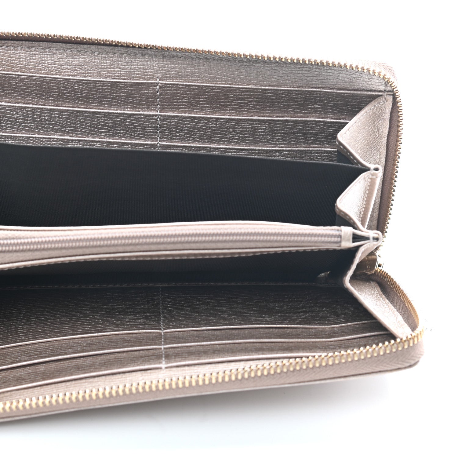 Gucci Metallic Shangai Calfskin Lovely Zip Around Wallet Dark Shell 5 of 8