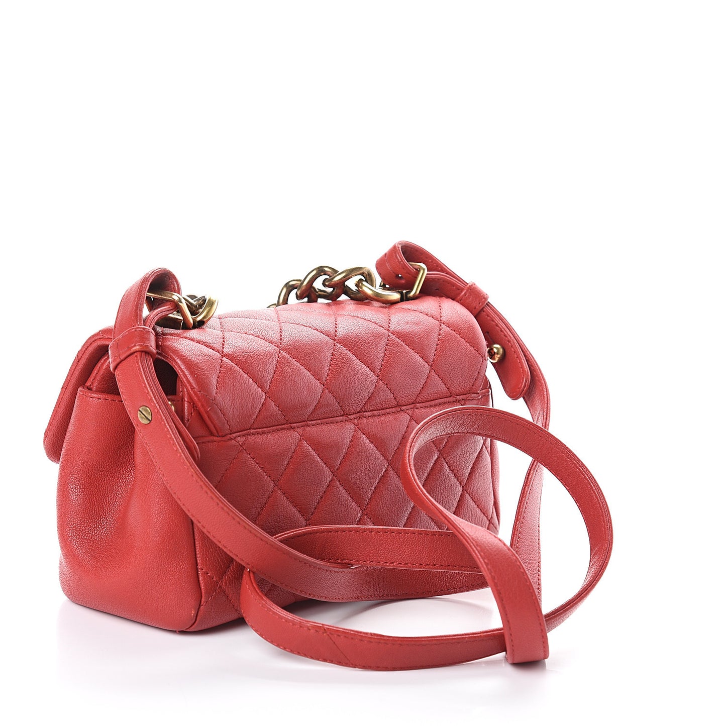 Shiny Sheepskin Quilted Mini Trapezio Flap Red