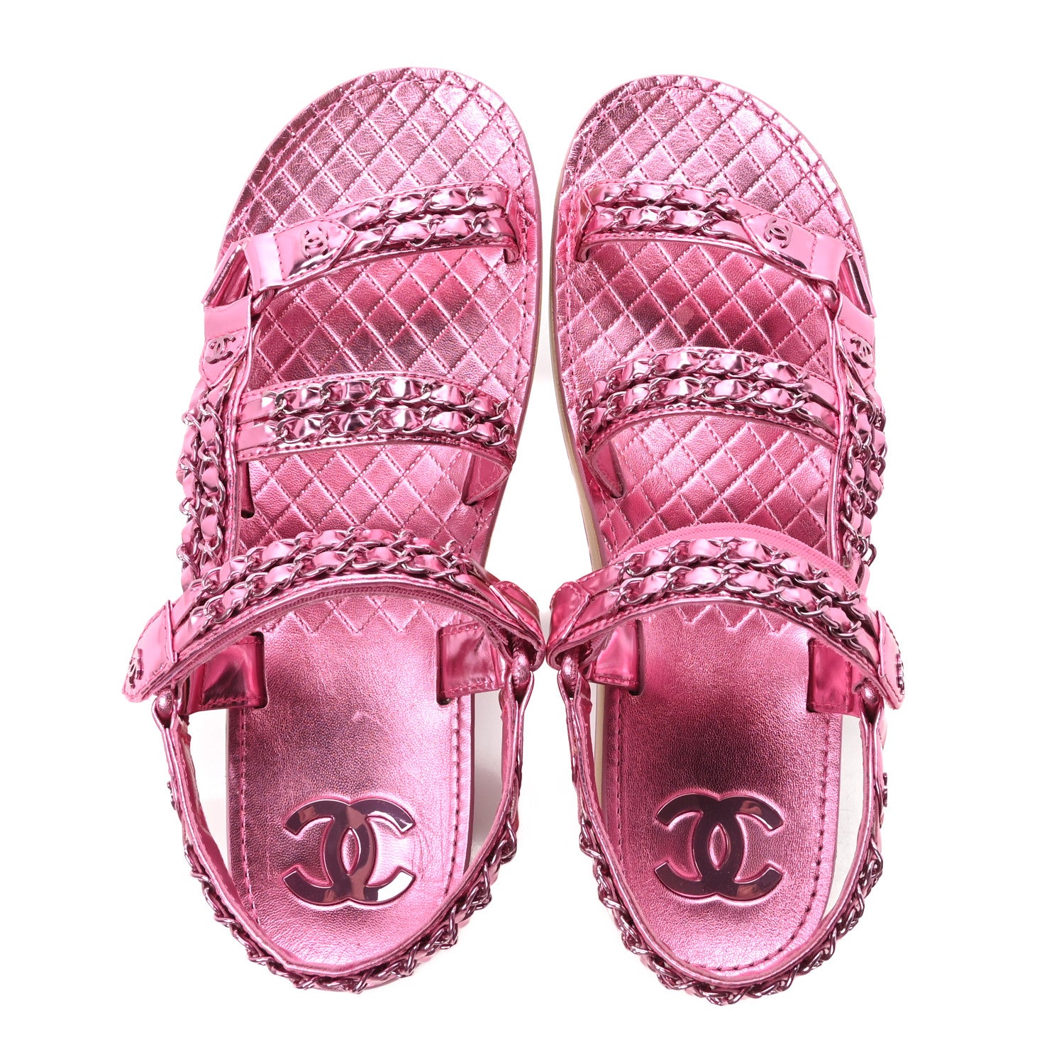 Chanel Metallic Laminated Goatskin Chain Flat Sandals 41 Pink 2 of 10