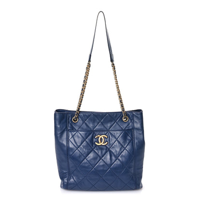 Chanel Calfskin Quilted CC Front Pocket Shopping Tote Navy 1 of 11