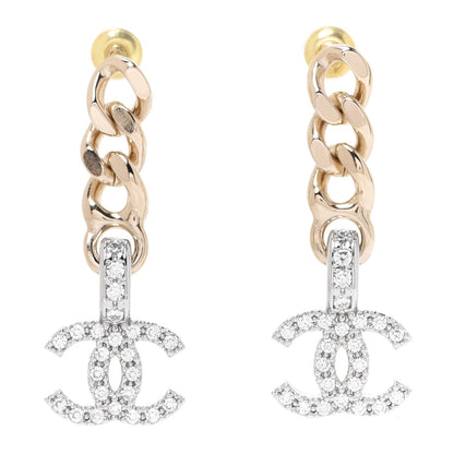Chanel Metal Crystal CC Chain Drop Earrings Gold 1 of 4
