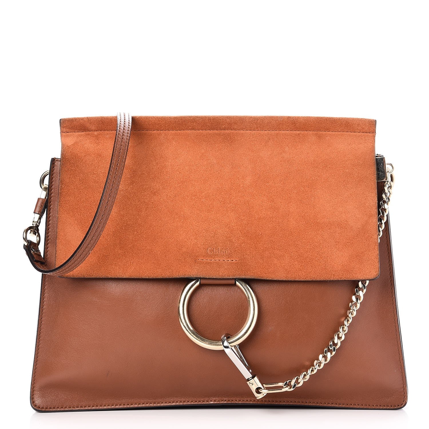 Chloe Suede Calfskin Medium Faye Shoulder Bag Tobacco 1 of 7