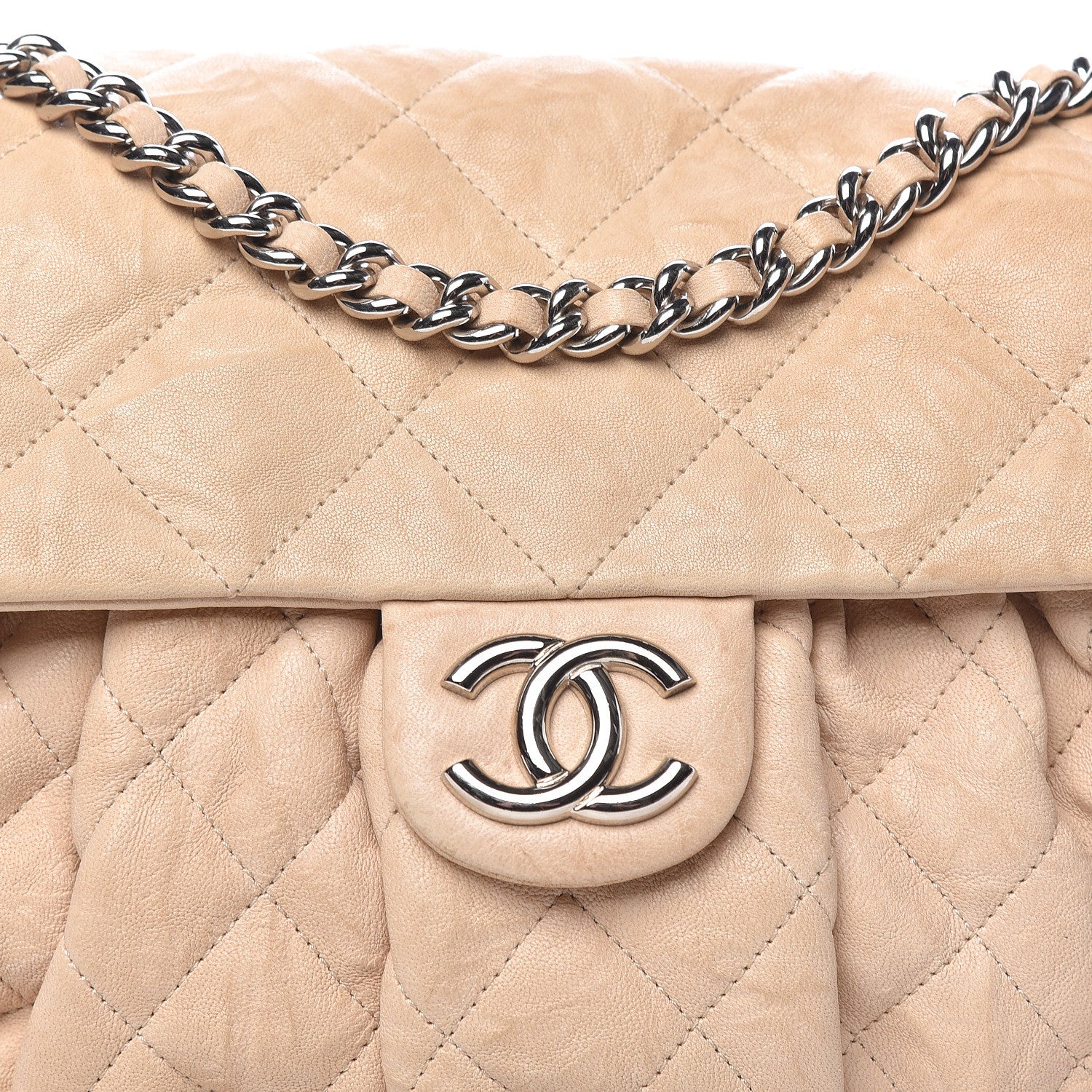 Chanel Washed Lambskin Quilted Medium Chain Around Flap Beige 16 of 17