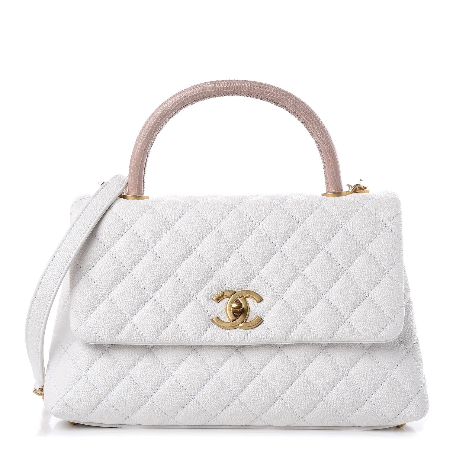 Chanel Caviar Lizard Quilted Small Coco Handle Flap White Beige 1 of 10