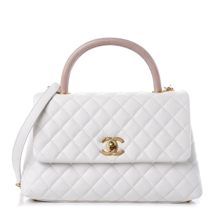 Chanel Caviar Lizard Quilted Small Coco Handle Flap White Beige 1 of 10