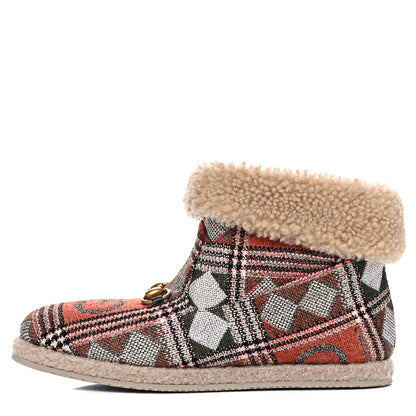 Gucci Tweed Wool Fancy Geometric GG Womens Fria Horsebit Ankle Boots 41 Black Ivory Butterscotch 1 of 8