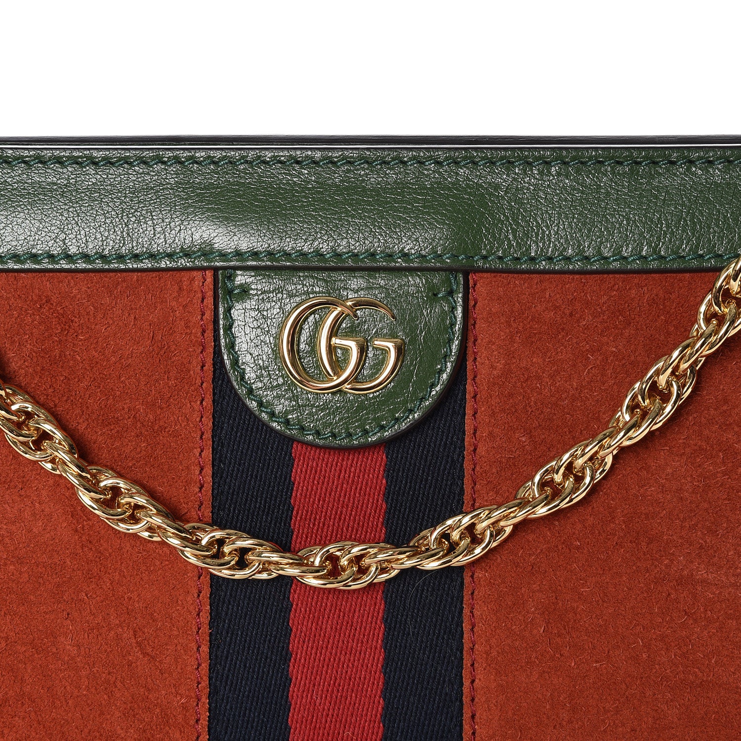Gucci Suede Calfskin GG Web Small Ophidia Chain Shoulder Bag Brown Red Green 9 of 9