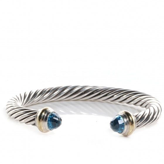 Sterling Silver 14K Yellow Gold Blue Topaz 7mm Cable Classics Bracelet