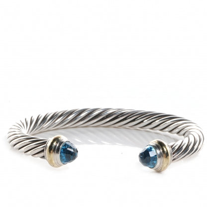 David Yurman Sterling Silver 14K Yellow Gold Blue Topaz 7mm Cable Classics Bracelet 1 of 6