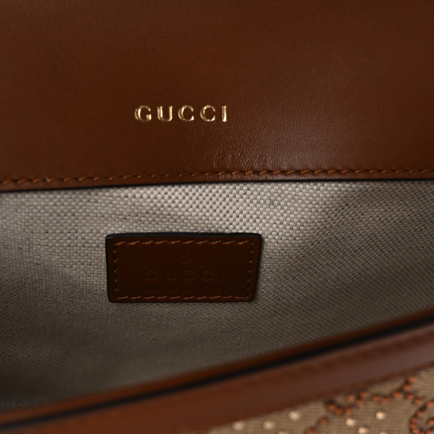 Gucci New Canvas Charisma Calfskin Crystal GG Monogram Mini Horsebit 1955 Shoulder Bag Camel Ebony 6 of 10