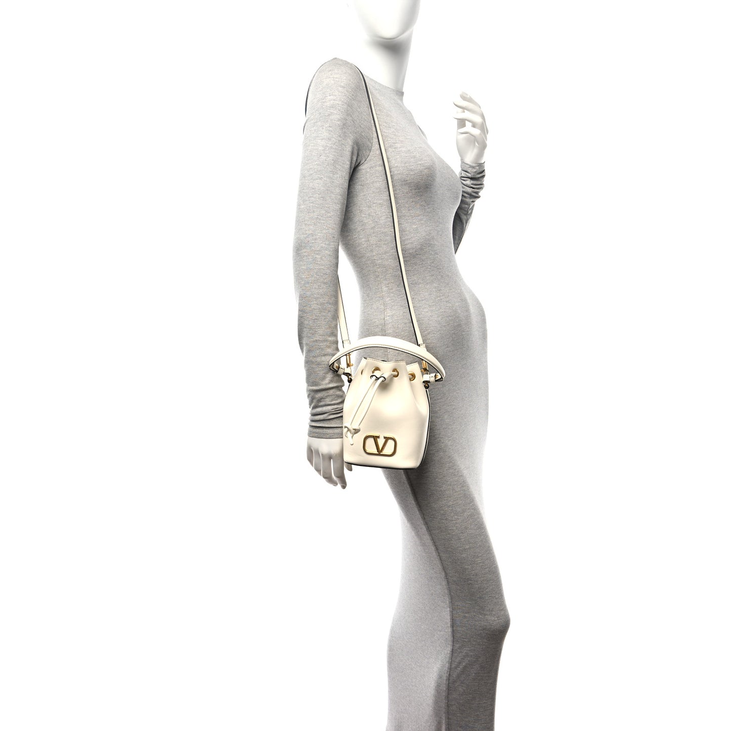 Nappa Mini VLogo Signature Bucket Bag Light Ivory